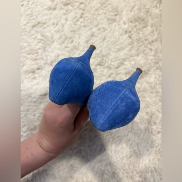 J Crew COLLECTION Dulci Suede Kitten Heels Women’s Size 8 Jeweled Blue Italy - Picture 11 of 16